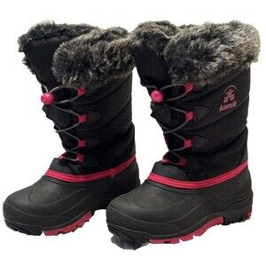 Snow Boots Kamik Snow Gypsy 3 Waterproof Faux Fur Lined Size 1, Black/Rose(Pink)